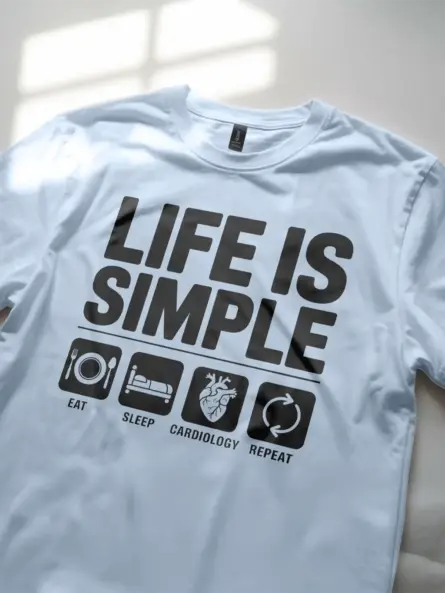light blue cardiology life shirt lifestyle photo with stethoscope