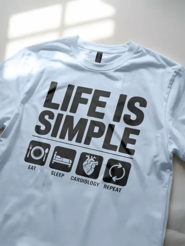 light blue cardiology life shirt lifestyle photo with stethoscope