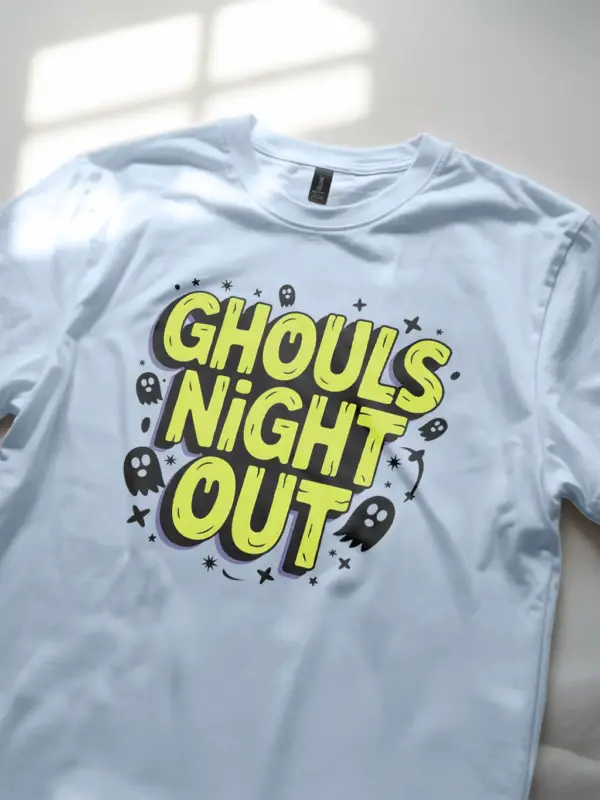 light blue Lifestyle shot Ghouls Night Out Halloween T-Shirt for Gen Z