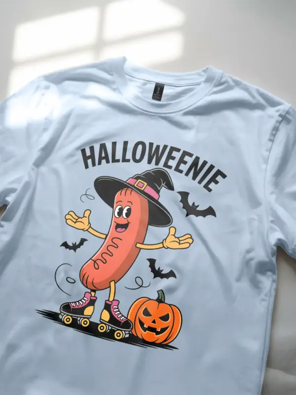 light blue lifestyle – Family Friendly Halloween Tee – halloweenie hot dog t-shirt
