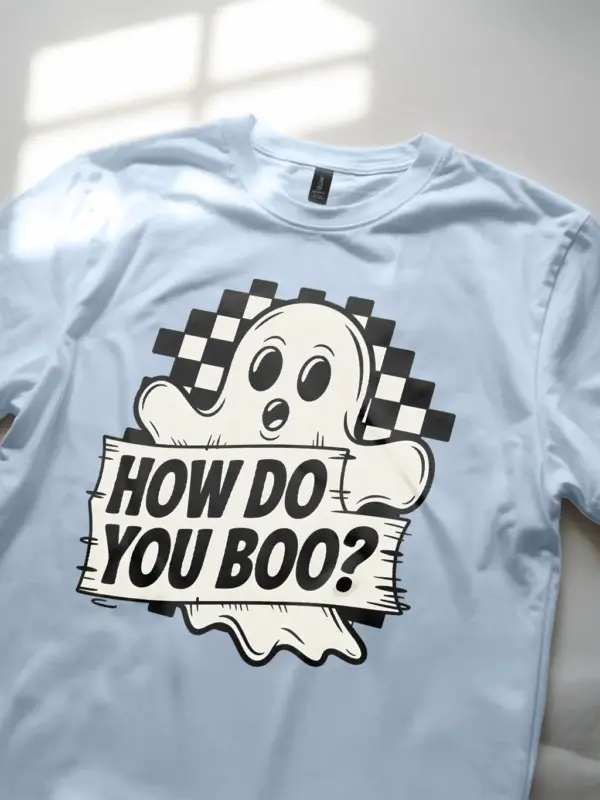 light blue lifestyle – casual look in cute ghost Halloween t-shirt