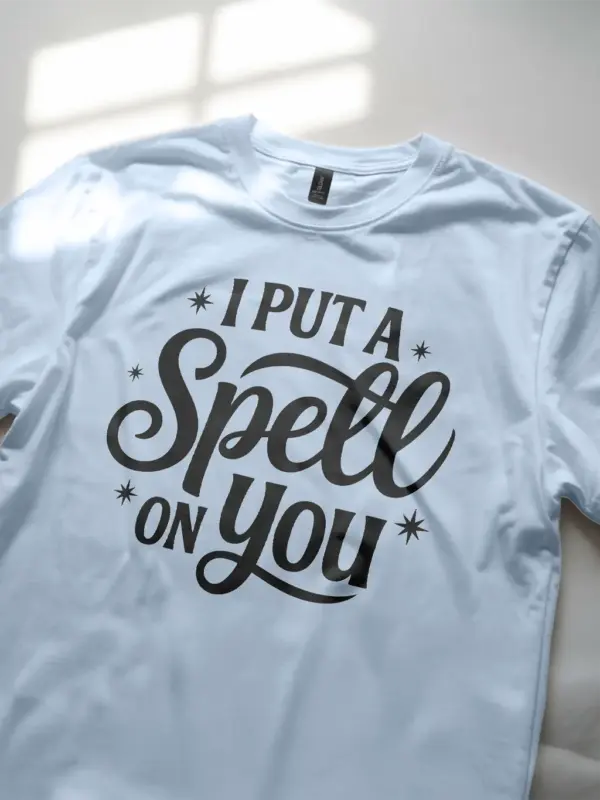 light blue lifestyle shot i put a spell on you t-shirt whimsical star shirt