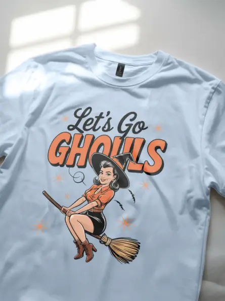 light blue lifestyle – fall outfit featuring retro witch Halloween t-shirt