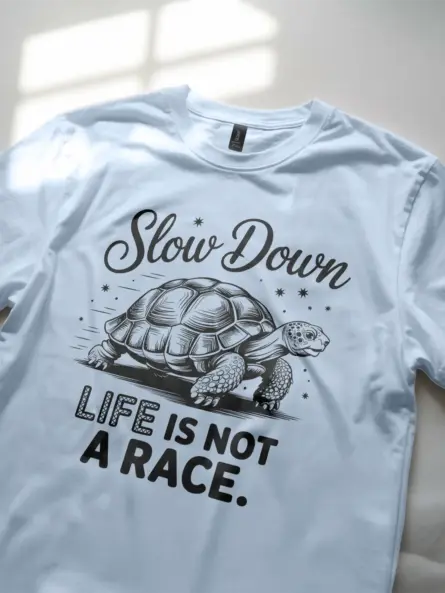 light blue – Slow Down Life Is Not a Race – mindfulness turtle t-shirt