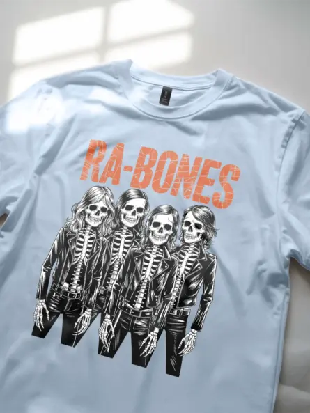 light blue lifestyle – music lover in skeleton rock band shirt