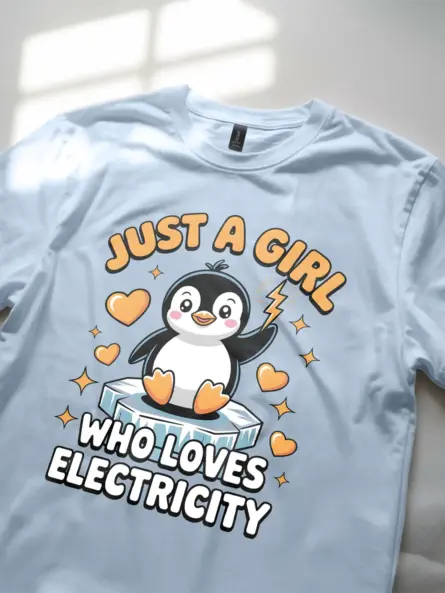 STEM Girl Electricity T-Shirt – Kawaii Penguin Design - Image 5