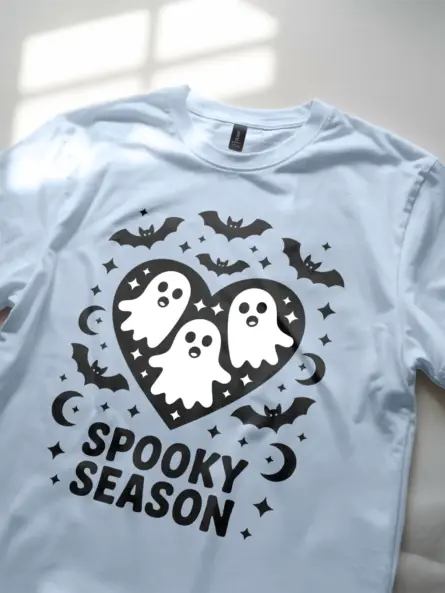 light blue spooky season apparel for fall – spooky season ghost shirt