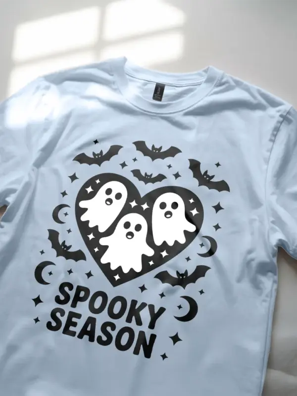 light blue spooky season apparel for fall – spooky season ghost shirt