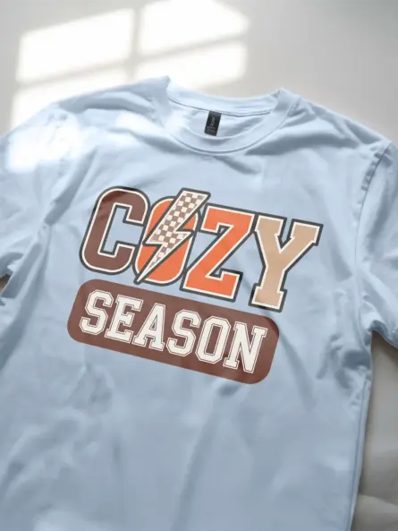 light blue lifestyle photo – cozy season t-shirt autumn color aesthetic