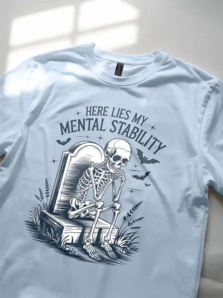 Light Blue lifestyle – emo goth aesthetic tee mental stability skeleton shirt blue