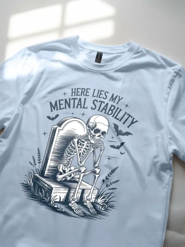 Light Blue lifestyle – emo goth aesthetic tee mental stability skeleton shirt blue