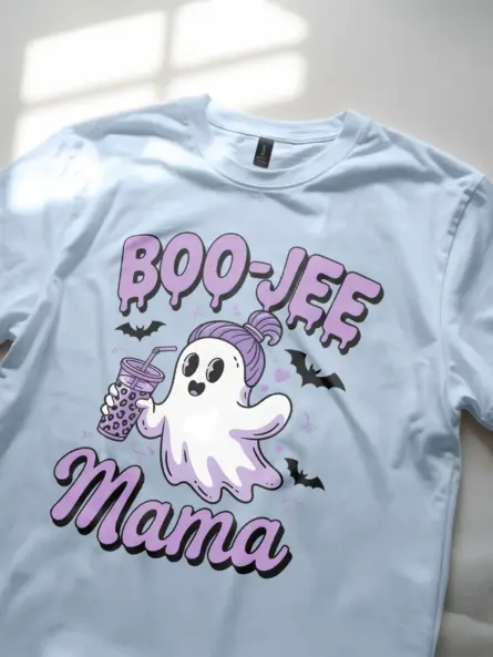 Light Blue close-up – leopard print drink design Boo-Jee Mama t-shirt