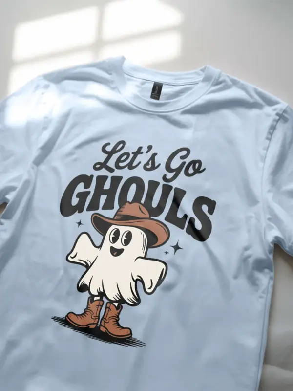 light blue side – casual spooky western ghost Halloween t-shirt design