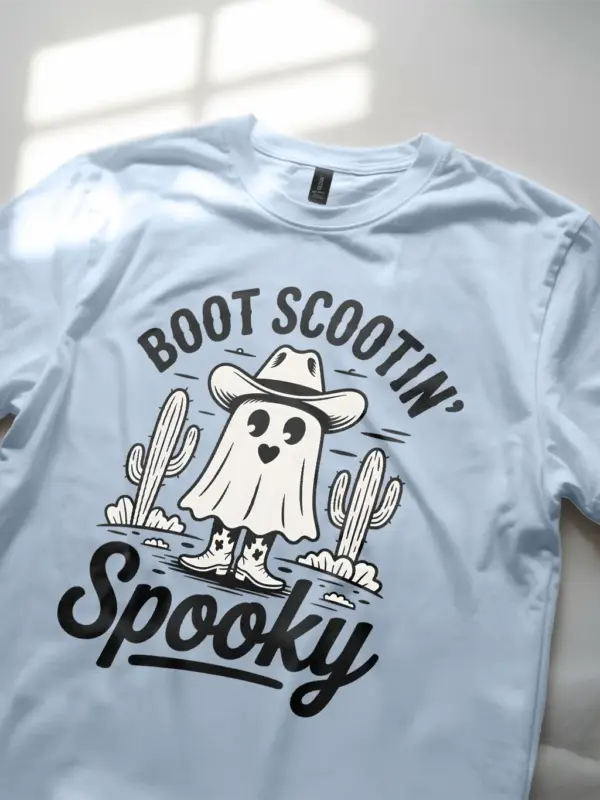Light Blue close-up – cowboy hat ghost detail cowboy ghost Halloween shirt