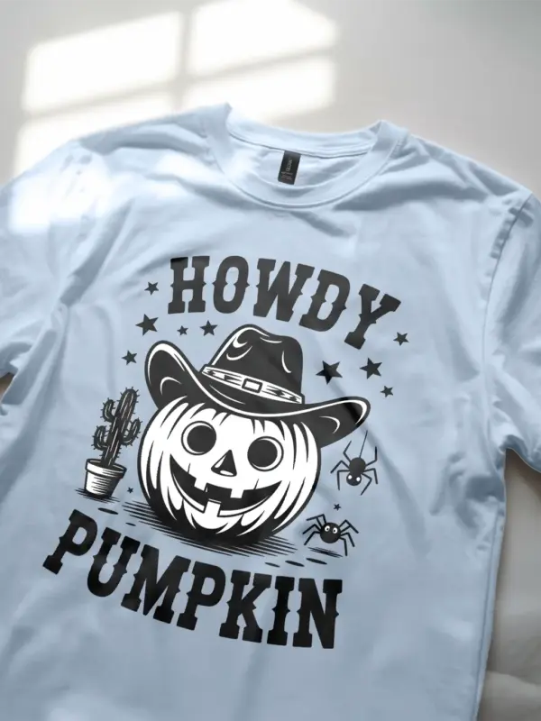 Light Blue lifestyle – howdy pumpkin fall festival shirt for Gen Z light blue
