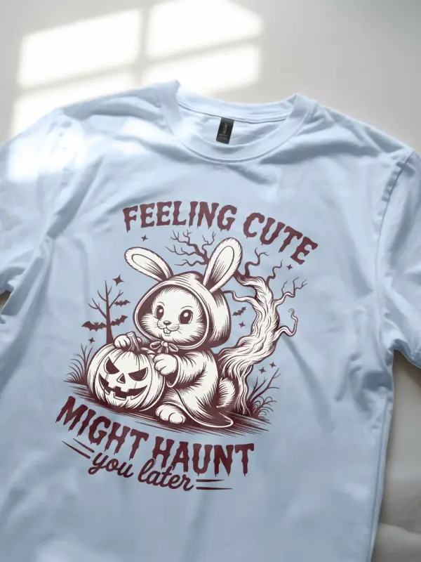 Halloween bunny pumpkin shirt detail light blue