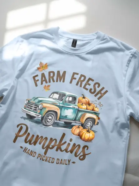 Farm Fresh Pumpkin Truck T-Shirt – Vintage Fall Harvest Tee - Image 6
