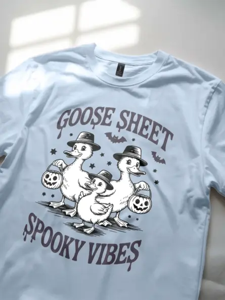 hand-drawn duck Halloween art light blue