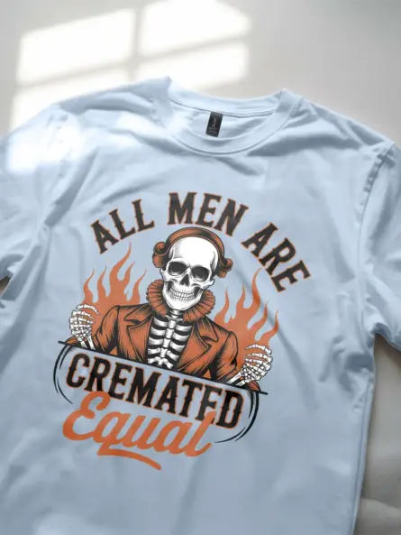 Light Blue close-up – alternative fashion skeleton quote t-shirt