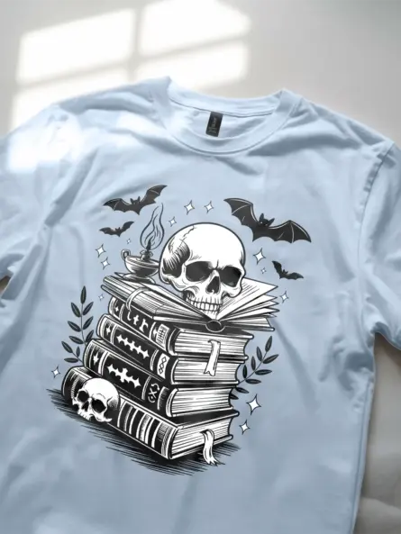 Haunted Library Skull T-Shirt for Bookworms & Dark Academia Fans - Image 8
