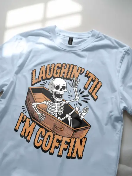 resting in pieces tee in light blue – spooky goth humor t-shirt