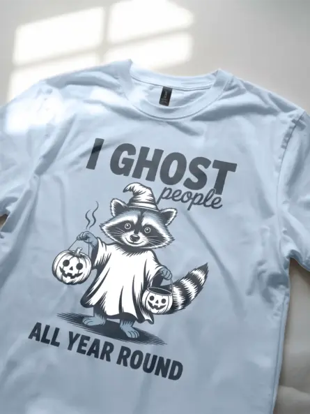 Light Blue lifestyle – funny introvert Halloween tee with raccoon light blue