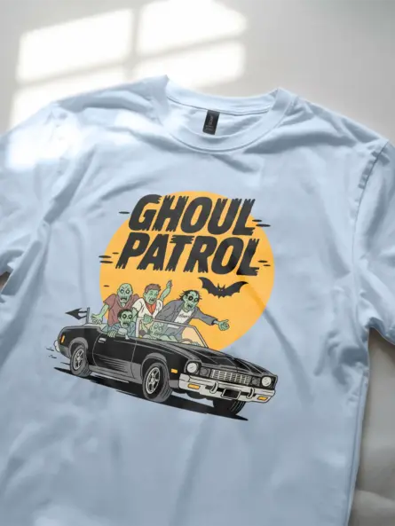 Lifestyle Shot light blue Shirt Lifestyle – Retro Zombie Car T-Shirt