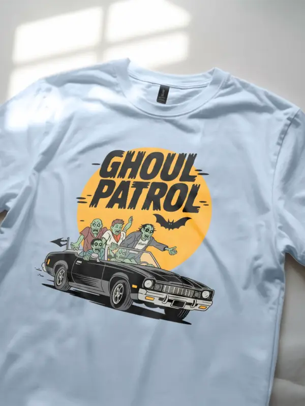 Lifestyle Shot light blue Shirt Lifestyle – Retro Zombie Car T-Shirt