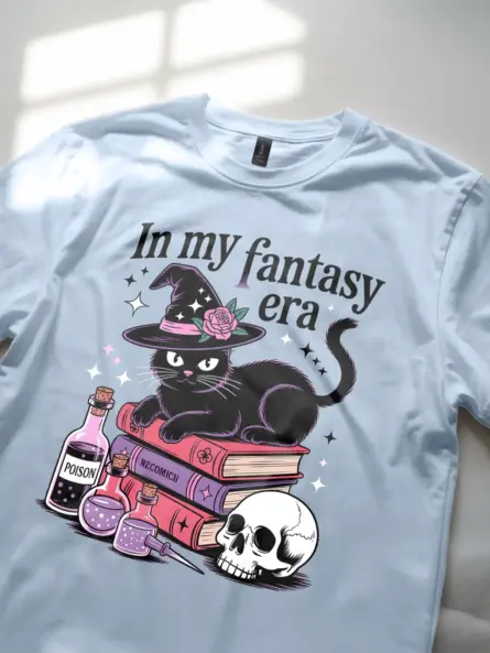 Whimsical Witchy Cat Fantasy T-Shirt for Magic Lovers - Image 2