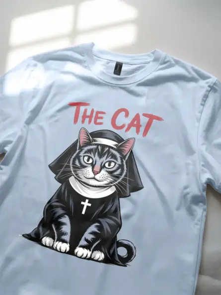light blue sarcastic Halloween cat look – gothic cat nun shirt