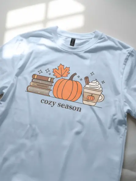 Minimalist Cozy Season T Shirt – Autumn Books & Pumpkin Tee - Image 5