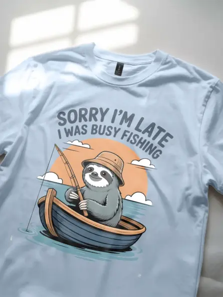 Funny Fishing T Shirt – Lazy Sloth Graphic Tee for Chill Anglers - Image 6