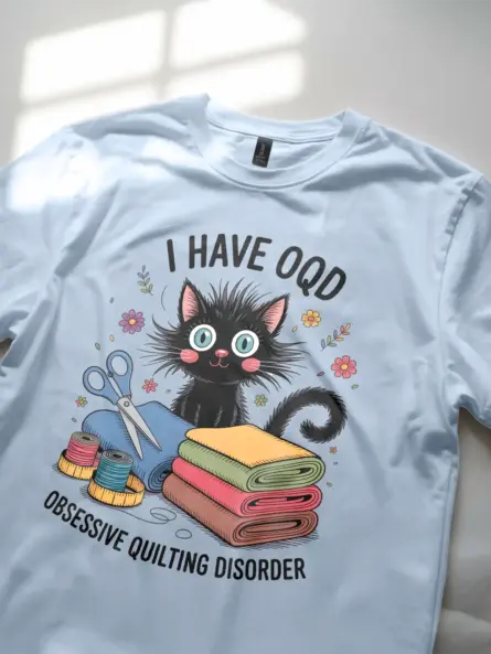 Funny Quilting T-Shirt – Obsessive Quilting Disorder Cat Tee for Crafters - Image 5