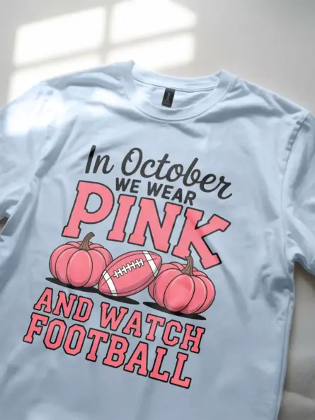 In October We Wear Pink Shirt – Bold Football & Breast Cancer Awareness Tee - Image 5