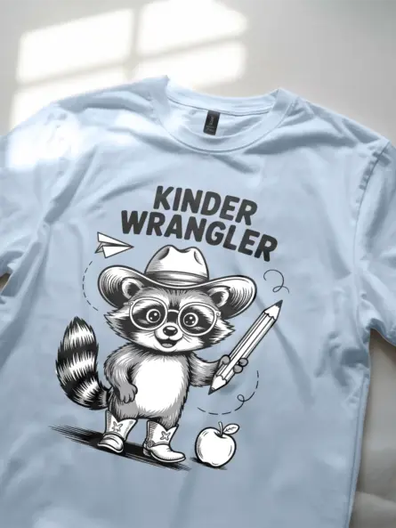 Adorable Kindergarten Teacher T-Shirt – Raccoon Kinder Wrangler Design - Image 6