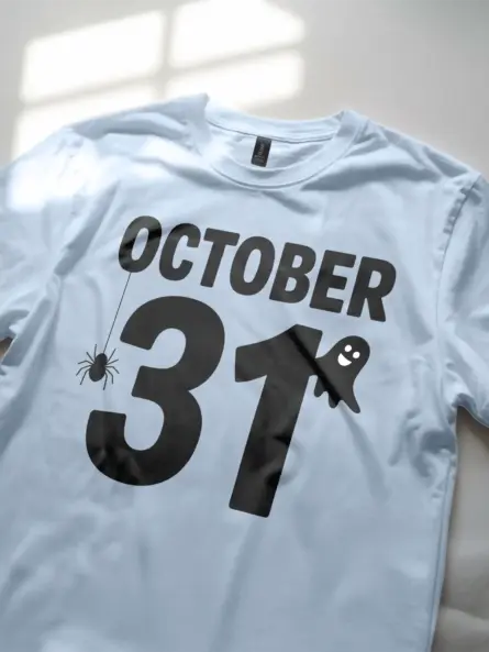 October 31 Shirt – Minimalist Halloween Tee with Ghost & Spider - Image 5