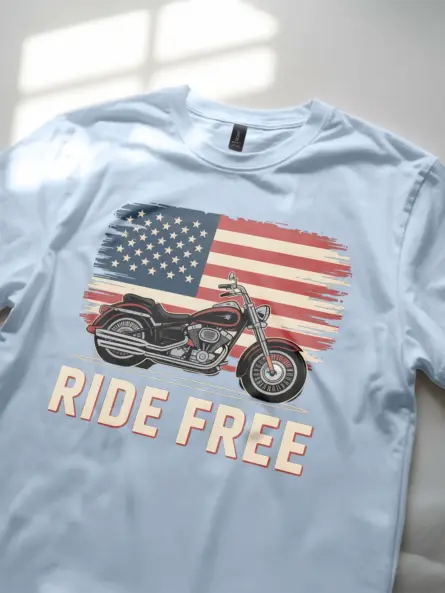 Bold Patriotic Biker T-Shirt – Ride Free with American Pride - Image 5
