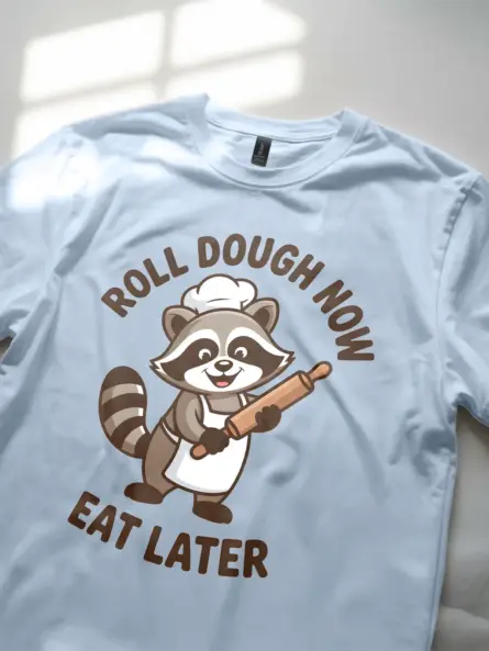 Funny Baking T-Shirt – “Roll Dough Now Eat Later” Raccoon Chef Tee - Image 6