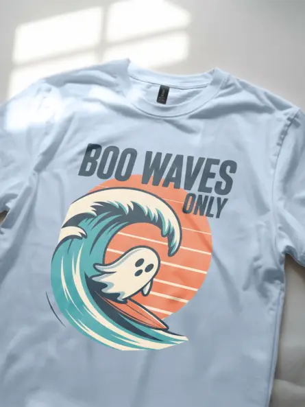 Surfing Ghost T-Shirt – Boo Waves Only Retro Tee - Image 5