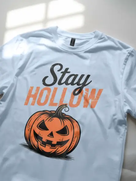 light blue lifestyle – person at pumpkin patch in Halloween shirt