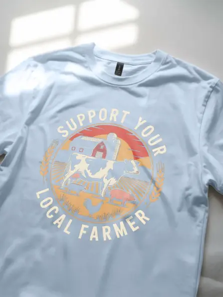 light blue Front View - Barn Scene Support Tee - support your local farmer t-shirt