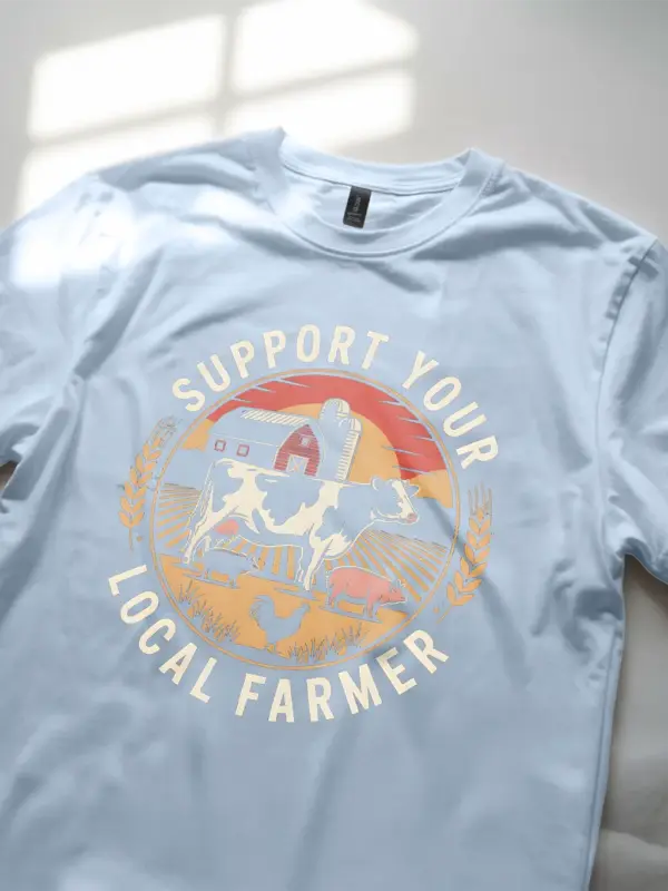 light blue Front View - Barn Scene Support Tee - support your local farmer t-shirt