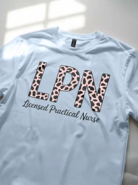 light blue leopard print lpn shirt