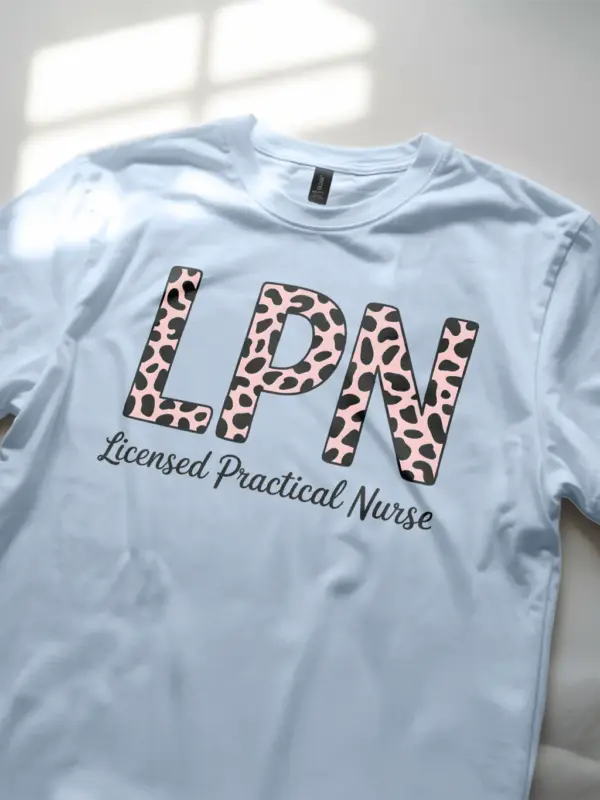 light blue leopard print lpn shirt