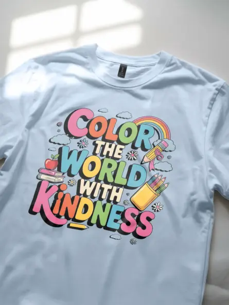 Color the World with Kindness T-Shirt – Retro Rainbow Style - Image 2