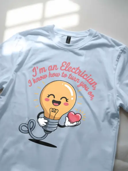 Funny Electrician Pun T-Shirt – Turn You On - Image 2