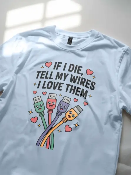 Funny Tech Lover T-Shirt with Cute Wires - Image 8