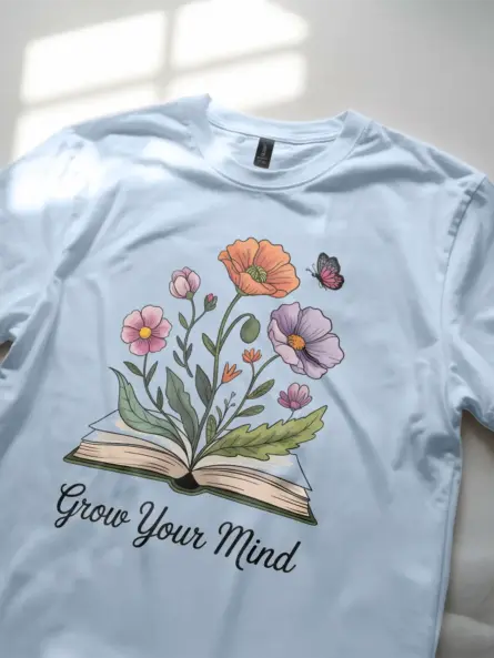 Inspiring Grow Your Mind T-Shirt – Botanical Book Lover Tee for Women - Image 5