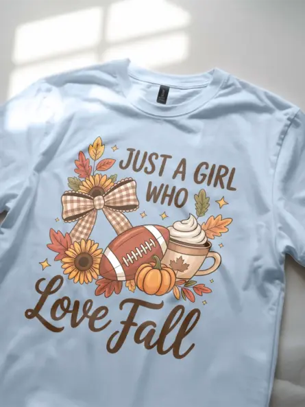Cozy Just a Girl Who Loves Fall Shirt – Sunflower Latte Tee - Image 5