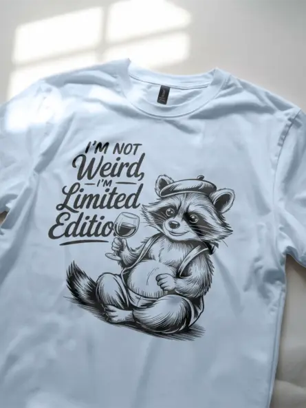 Lifestyle Shot light blue Tee at picnic – limited edition raccoon t-shirt